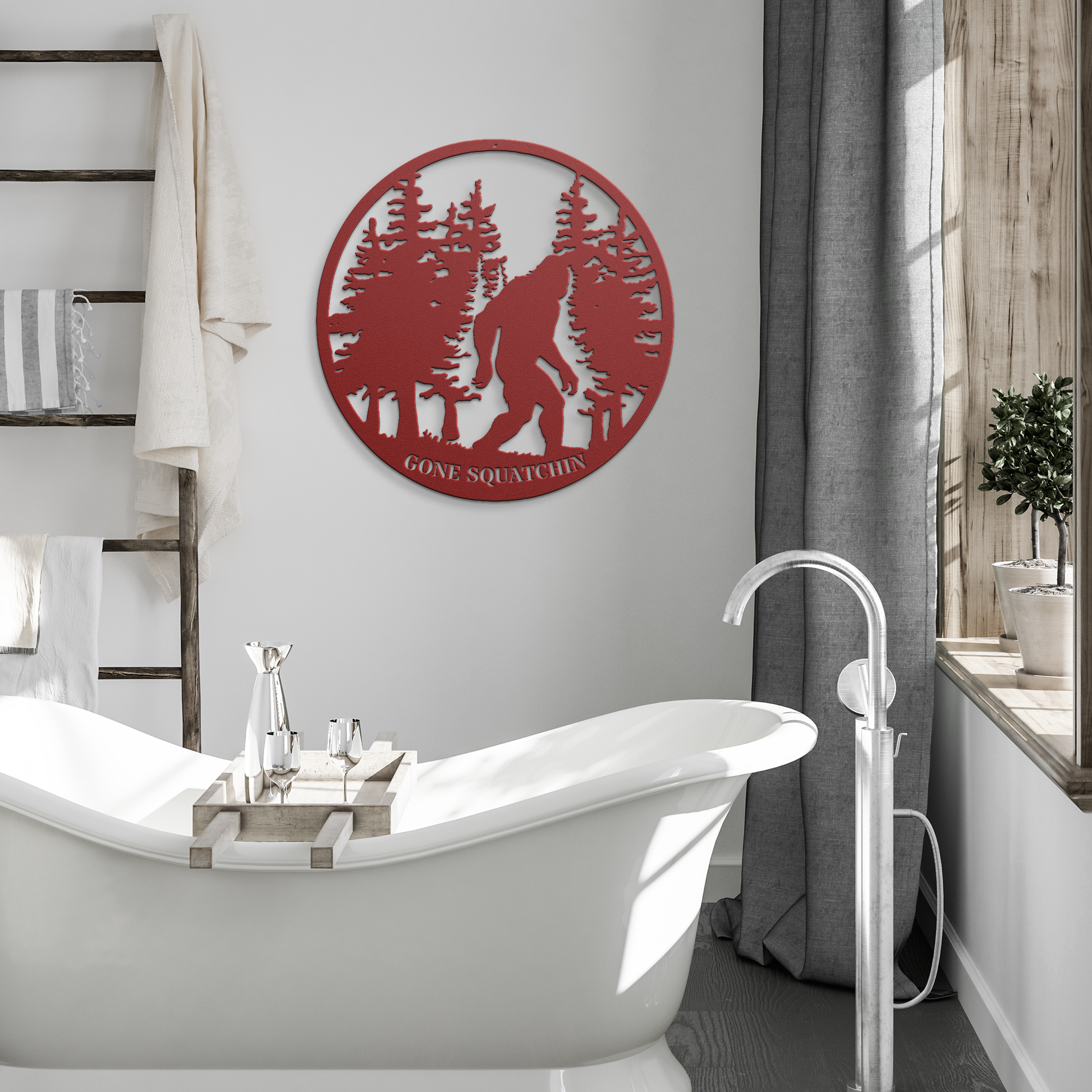 Gone_Squatchin_Bigfoot_Metal_Sign_Red_Modern_Bathroom_Mockup.png