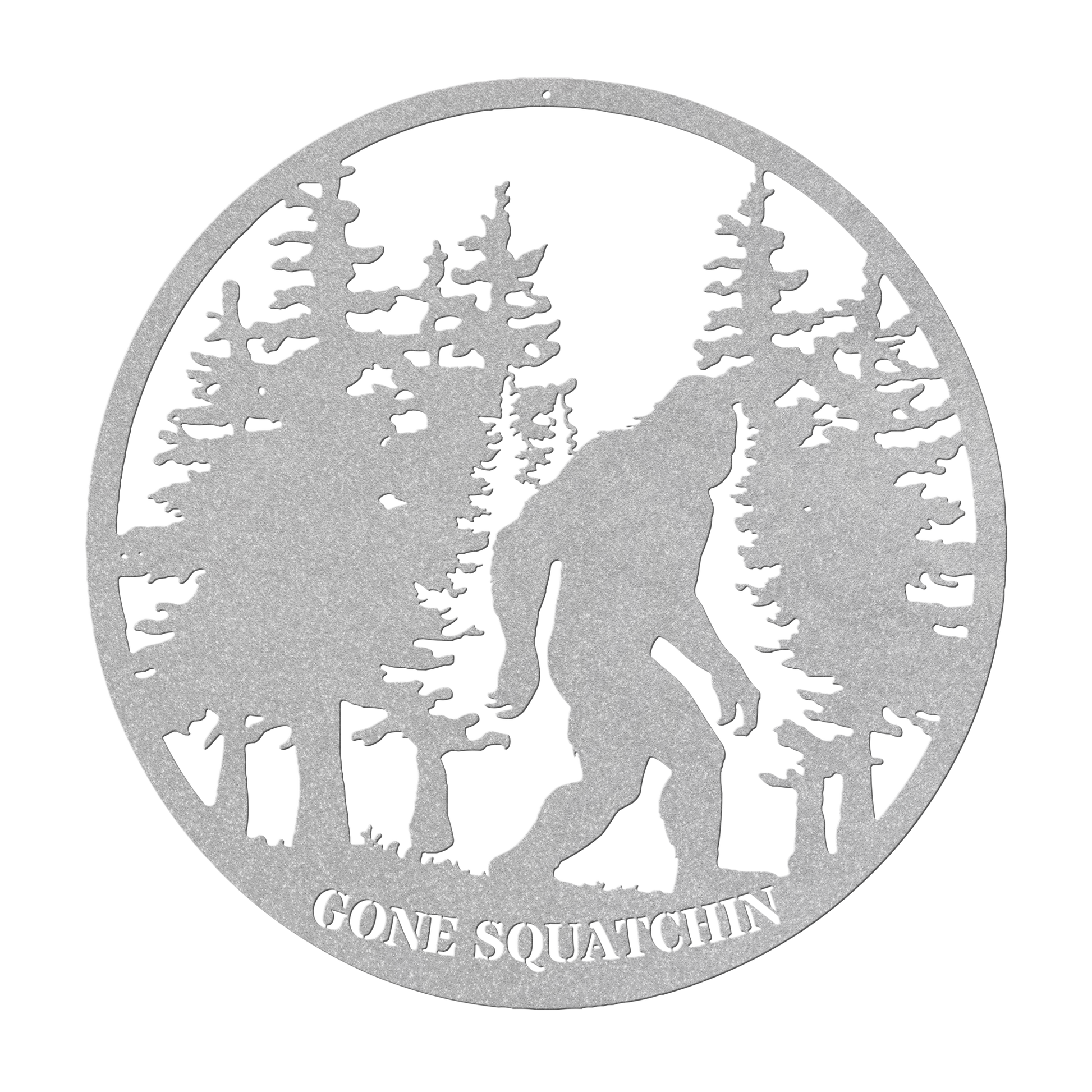 Gone_Squatchin_Bigfoot_Metal_Sign_Silver_Transparent_Mockup.png