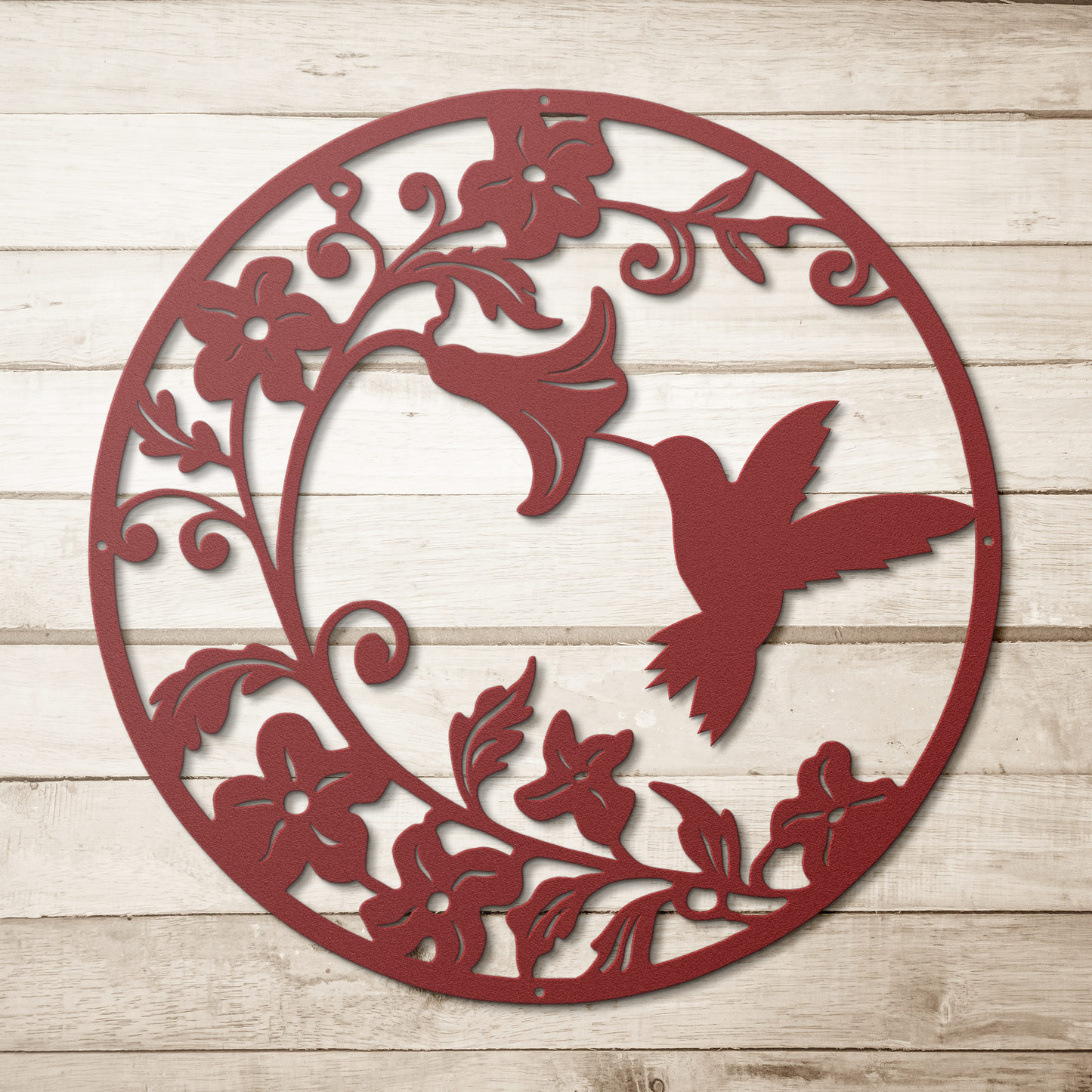 Hummingbird_Morning_Glory_Metal_Wall_Art_Red_Simple_Wood_BKGD_Mockup.png