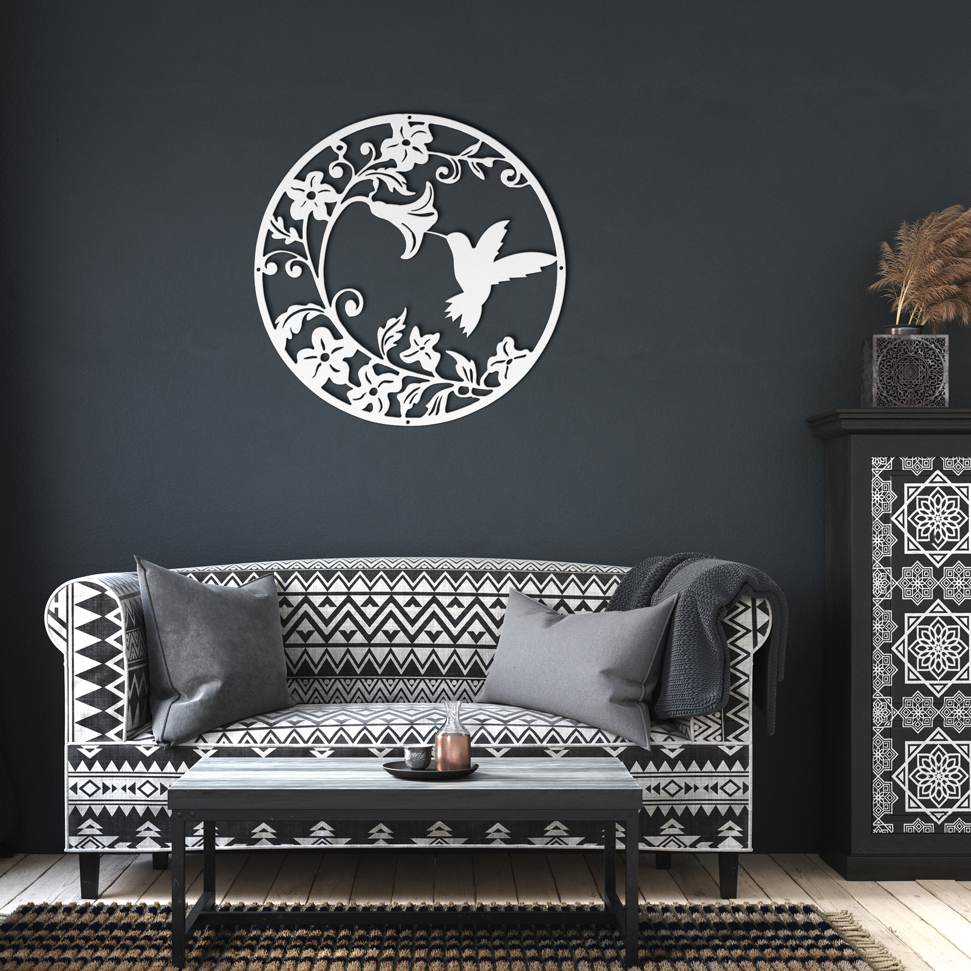 Hummingbird_Morning_Glory_Metal_Wall_Art_White_Dark_Living_Room_Mockup.png