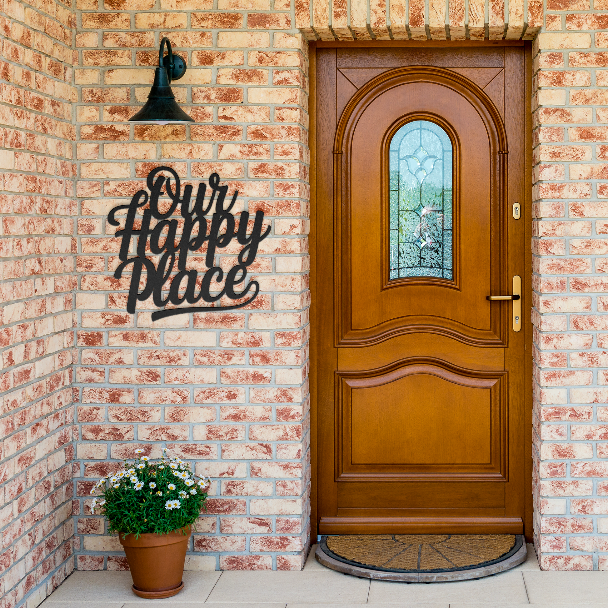 Our_Happy_Place_Metal_Sign_Black_Brick_Entrance_Mockup.png