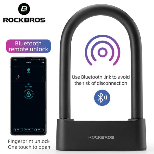 ROCKBROS Bicycle Lock Smart Fingerprint Bluethooth Lock Alloy Material USB Charging U-Shape Waterproof Durable Bike Accessories