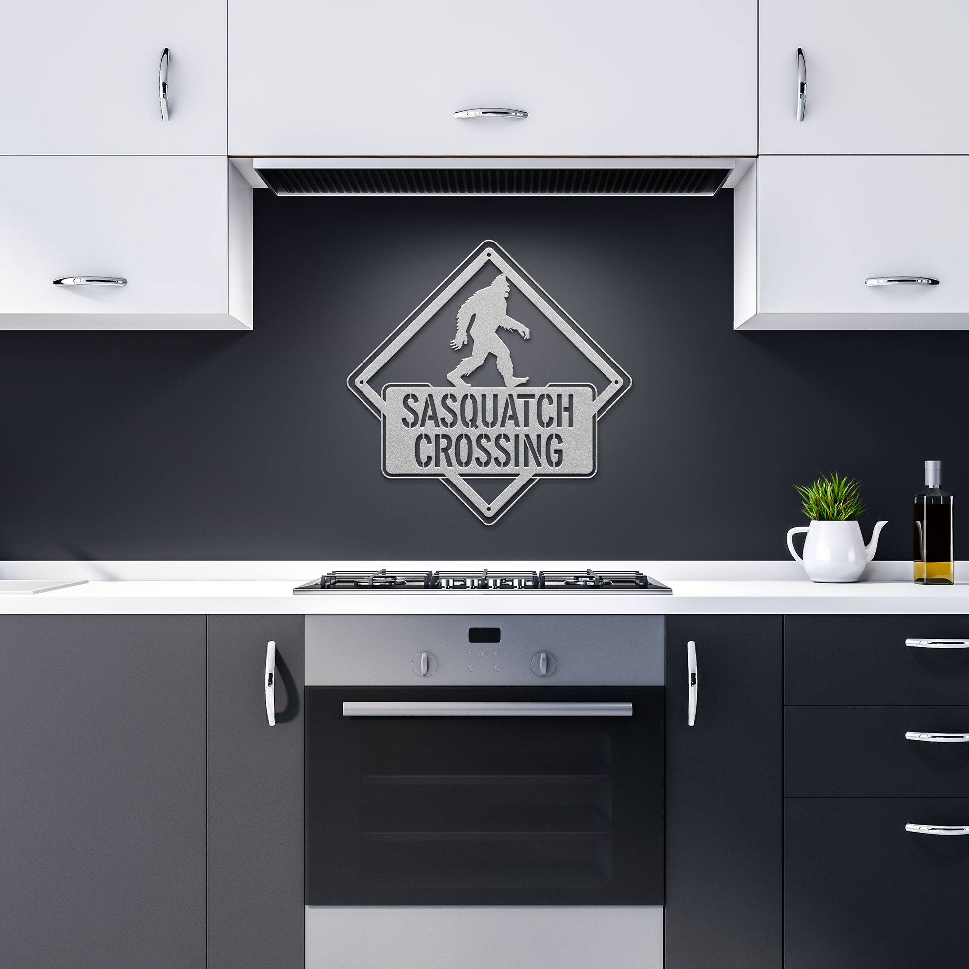 Sasquatch_Crossing_Metal_Sign_Silver_Dark_Kitchen_Mockup.png