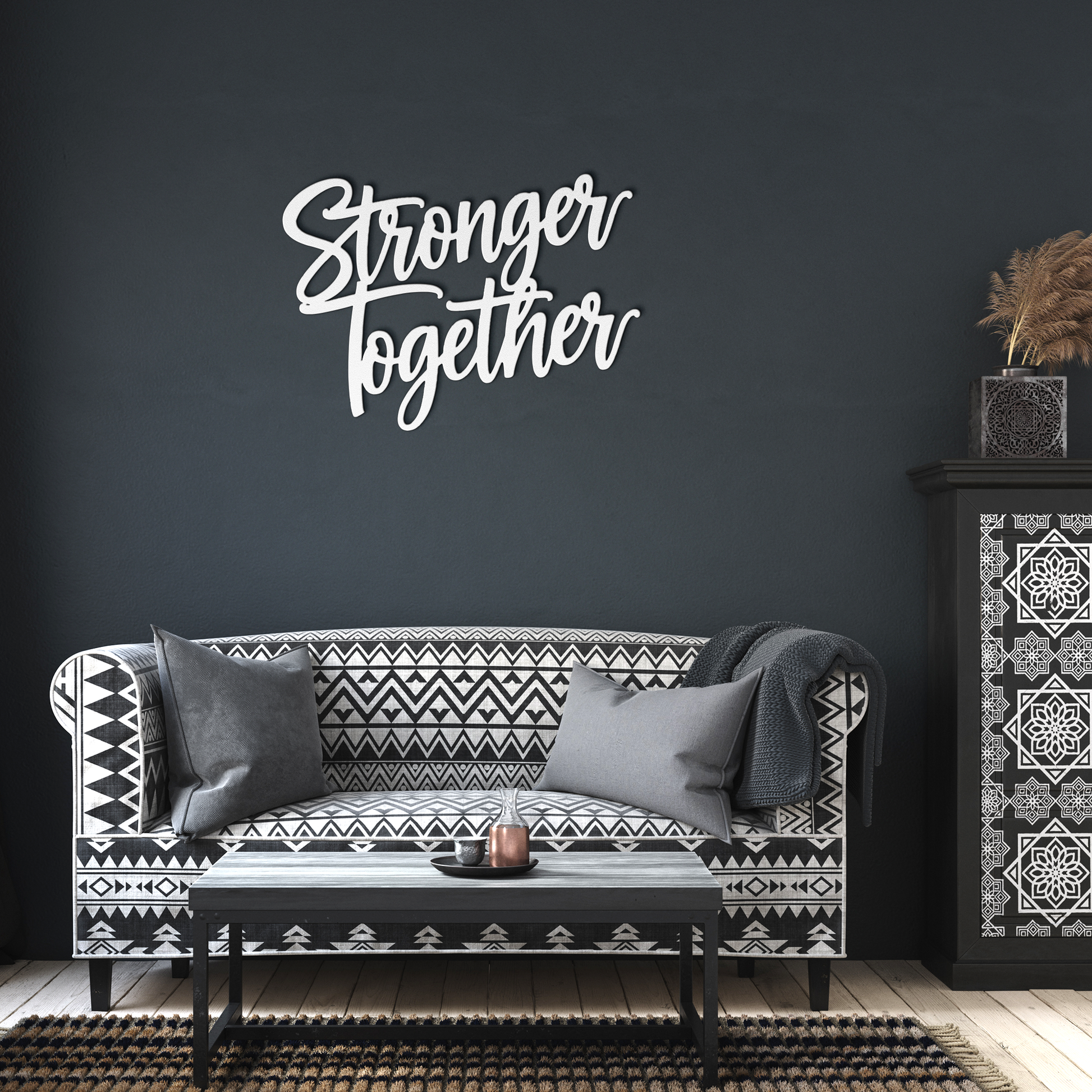Stronger_Together_Metal_Sign_White_Dark_Living_Room_Mockup.png