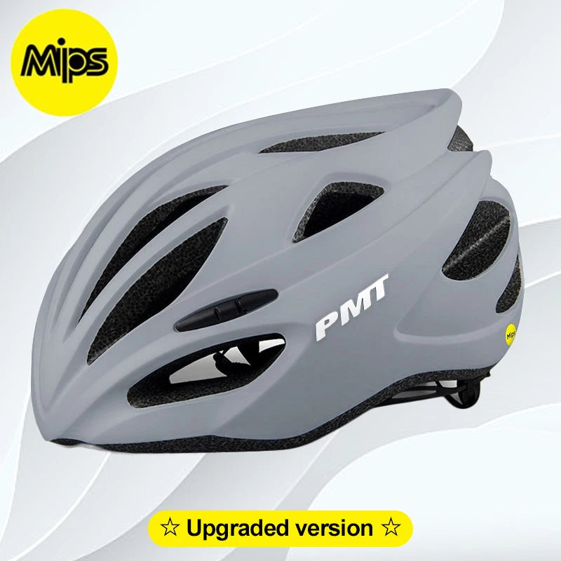Gray Upgrade MIPS Bike Helmet with lightweight design, labeled 'upgraded version', on a white background.