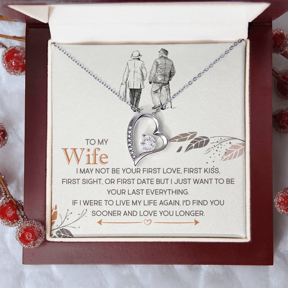 A To My Wife, I Just Want To Be Your Last Everything - Forever Love Necklace in a gift box featuring a sentimental message by ShineOn Fulfillment.