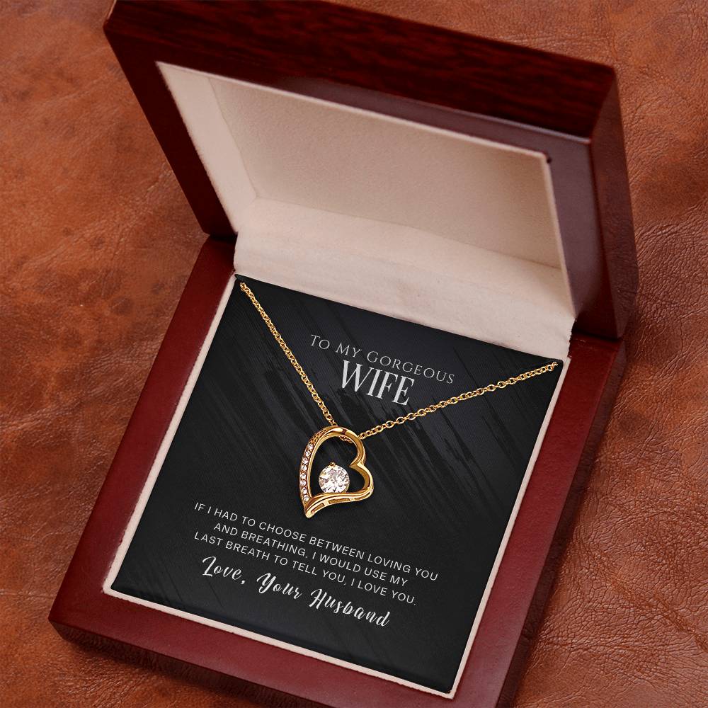 Gold heart-shaped To My Wife, I Love You - Forever Love Necklace with diamond in gift box with a sentimental message from a husband to his wife by ShineOn Fulfillment.