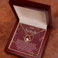 The Soulmate-By My Side 2 - Forever Love Necklace comes in a wooden box with an engraved love message on a red background, making it the perfect gift for your soulmate.