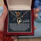 Open the box to reveal the Soulmate-Eternal Happiness - Forever Love Necklace, featuring a gold heart with CZ crystals and a rose. The lid has a heartfelt message for "My Soulmate," making this white gold finish piece unique.