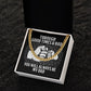 Graphic design on a square surface showing a clenched fist, surrounded by a To Dad, Be My Dad - Cuban Link Chain, with the text "through good times & bad, you will always be my dad.