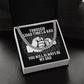 Graphic design on a square surface showing a clenched fist, surrounded by a To Dad, Be My Dad - Cuban Link Chain, with the text "through good times & bad, you will always be my dad.
