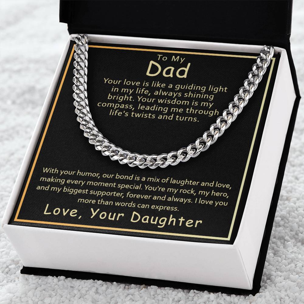 A Guiding Light stainless steel necklace in a gift box with a heartfelt message to a dad from a daughter. (Brand Name: ShineOn Fulfillment)