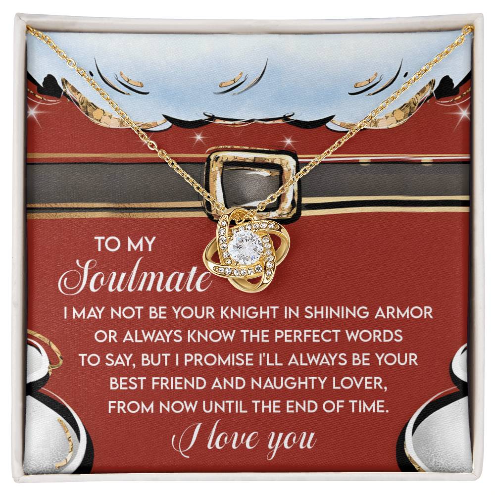 The Soulmate-Naughty Lover - Love Knot Necklace, featuring a heart pendant and adorned with cubic zirconia crystals, is presented in a box that symbolizes the enduring bond and commitment shared with your soulmate.