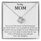 A "To My Mom, You Are My First Friend" Love Knot Necklace by ShineOn Fulfillment displayed in a gift box, expressing love and gratitude from a daughter.