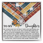 The "Daughter-The Same Things - Love Knot Necklace" gift box features a heart-shaped pendant on a message card that reads, "To My Daughter. My wish for you is that this life becomes all that you want it to," enhanced by sparkling cubic zirconia crystals.