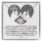 The Sorry-Hurtful Words Love Knot Necklace is displayed on a card featuring an illustration of a heart and hands. The card conveys an apology message that expresses deep regret and a promise to make amends. This personalized gift is adorned with cubic zirconia, symbolizing the depth of sincerity and commitment.