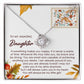 Introducing the "Daughter-Makes You Happy - Love Knot Necklace," featuring an intricate intertwined design, set on a card that reads "To My Amazing Daughter" and bears a heartfelt message about love and support. Crafted in 14k white gold and adorned with shimmering cubic zirconia crystals.
