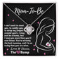 A To Mama To Be, The Best Mommy - Love Knot Necklace with a pendant of a mother and child silhouette, presented on a card with a sentimental message from an unborn baby to its Mom-To-Be by ShineOn Fulfillment.