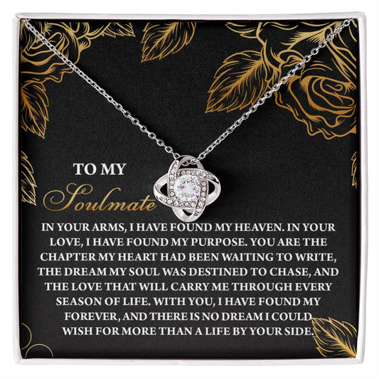 The Soulmate-By Your Side - Love Knot Necklace boasts an interlocking pendant with cubic zirconia crystals, beautifully packaged in a floral-designed box accompanied by a heartfelt message, making it the perfect classic gift for your soulmate.