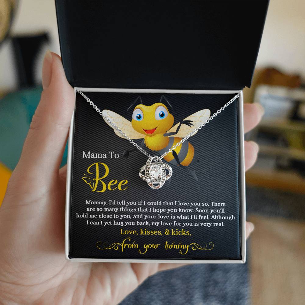 A To Mom To Be, Hope You Know - Love Knot Necklace with a bee design, presented in a box with a sentimental message for a mother-to-be by ShineOn Fulfillment.