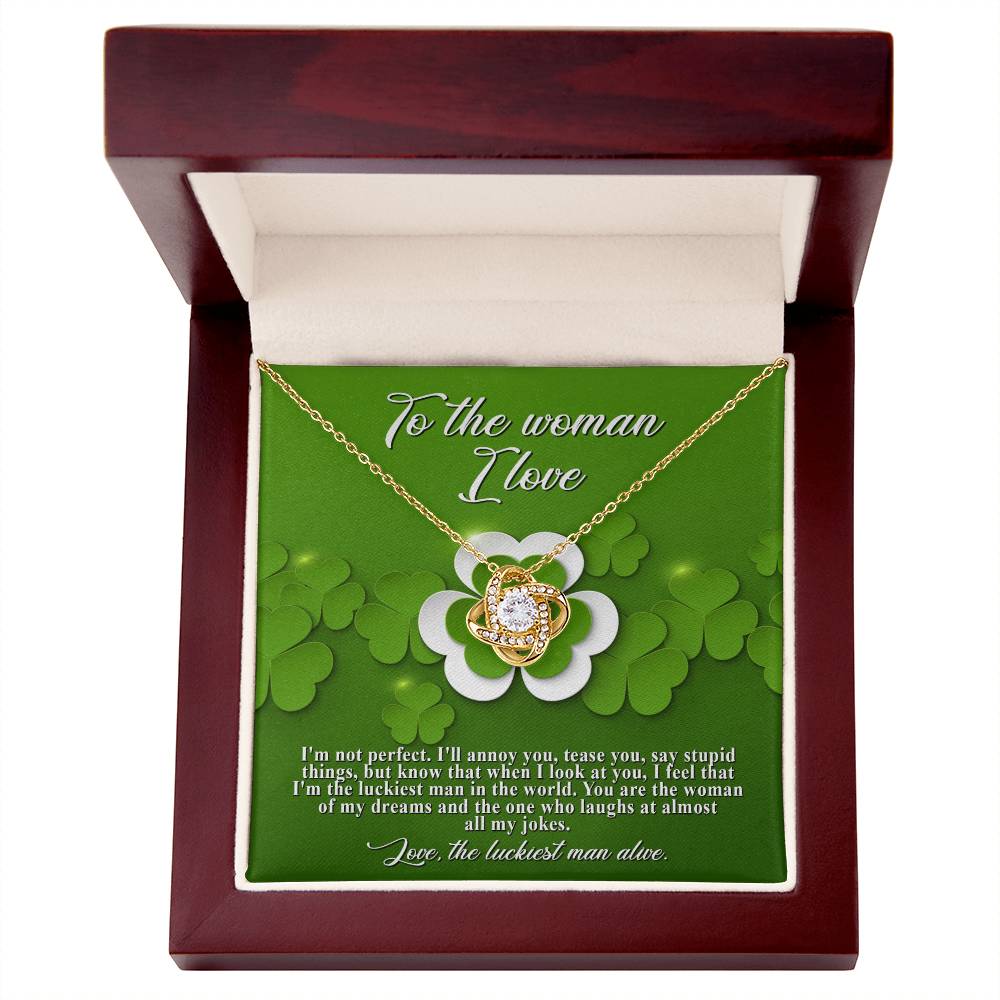 A To My Soulmate, Luckiest Man - Love Knot Necklace in a wooden box by ShineOn Fulfillment.