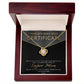 The Mom-Best Mom Certificate - Love Knot Necklace features a gold necklace with a circular pendant and a central cubic zirconia gem in an open wooden box. It includes a "World's Best Mom Certificate" card, expressing gratitude and awarding the title of Super Mom—a truly personalized gift!.