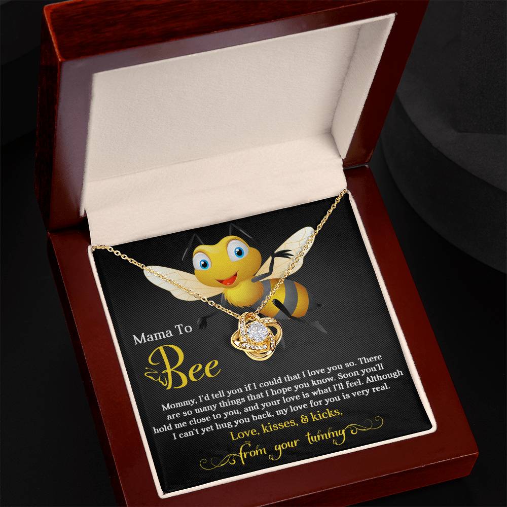 A To Mom To Be, Hope You Know Necklace with a bee pendant inside a box, accompanied by a sentimental message for a mother from an unborn child. Brand Name: ShineOn Fulfillment