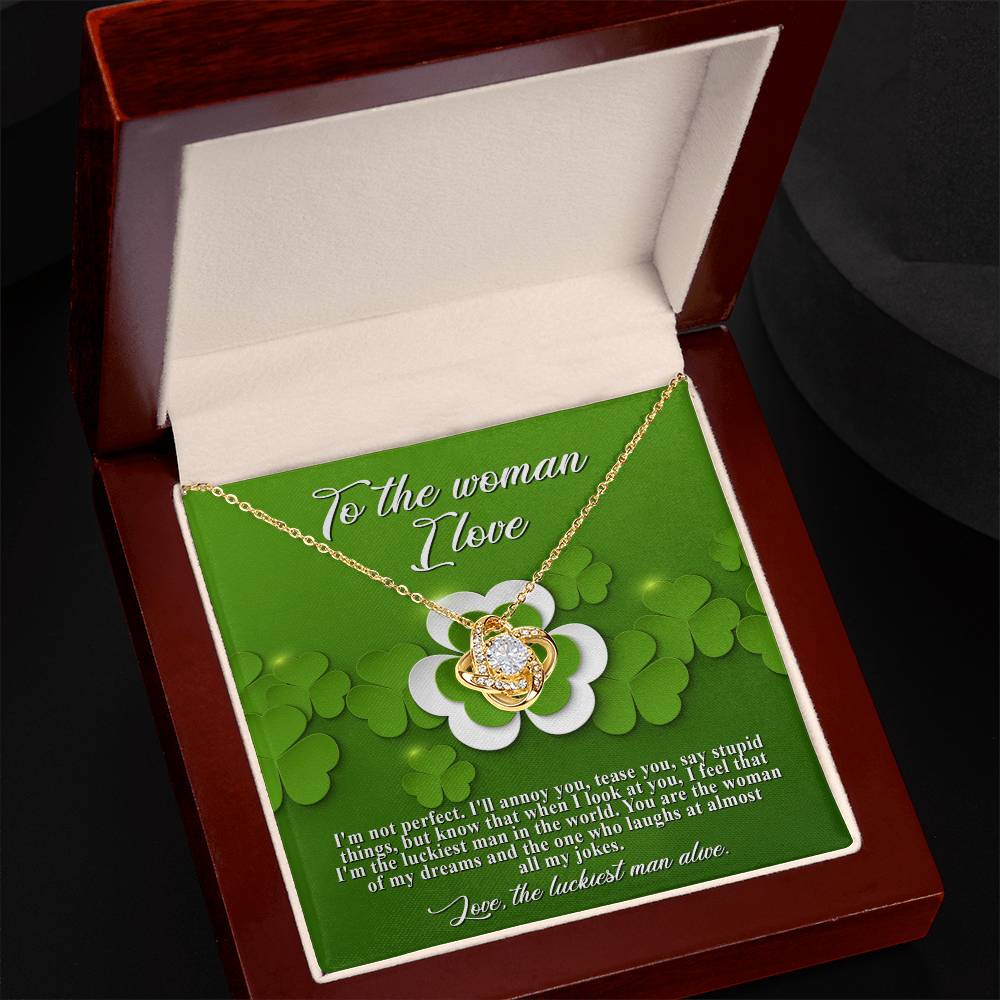 A personalized To My Soulmate, Luckiest Man - Love Knot Necklace in a ShineOn Fulfillment box.