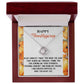 A Thanksgiving-Guided Me Through - Love Knot Necklace comes in a gift box with a decorative pumpkin design, adorned with cubic zirconia crystals and includes a heartfelt note about gratitude and support.