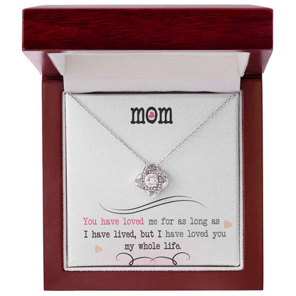 A "To My Mom, I Loved You My Whole Life" pendant and heart-shaped Cubic Zirconia adornment in a gift box with an affectionate message by ShineOn Fulfillment.