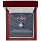 The "Mom To Be-At First Sight - Love Knot Necklace," adorned with cubic zirconia crystals, comes in a wooden box. It features the message: "To my amazing Mama. Your arms comfort me, your voice gives me peace... I love you more than you'll ever know." It's a perfect personalized gift.