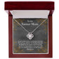 A ShineOn Fulfillment To My Farmer Mom, You Are My First Country - Love Knot Necklace with a heart-shaped pendant, adorned in Cubic Zirconia Crystals, is displayed inside a gift box with an inscription dedicated to a "farmer mom," expressing love and