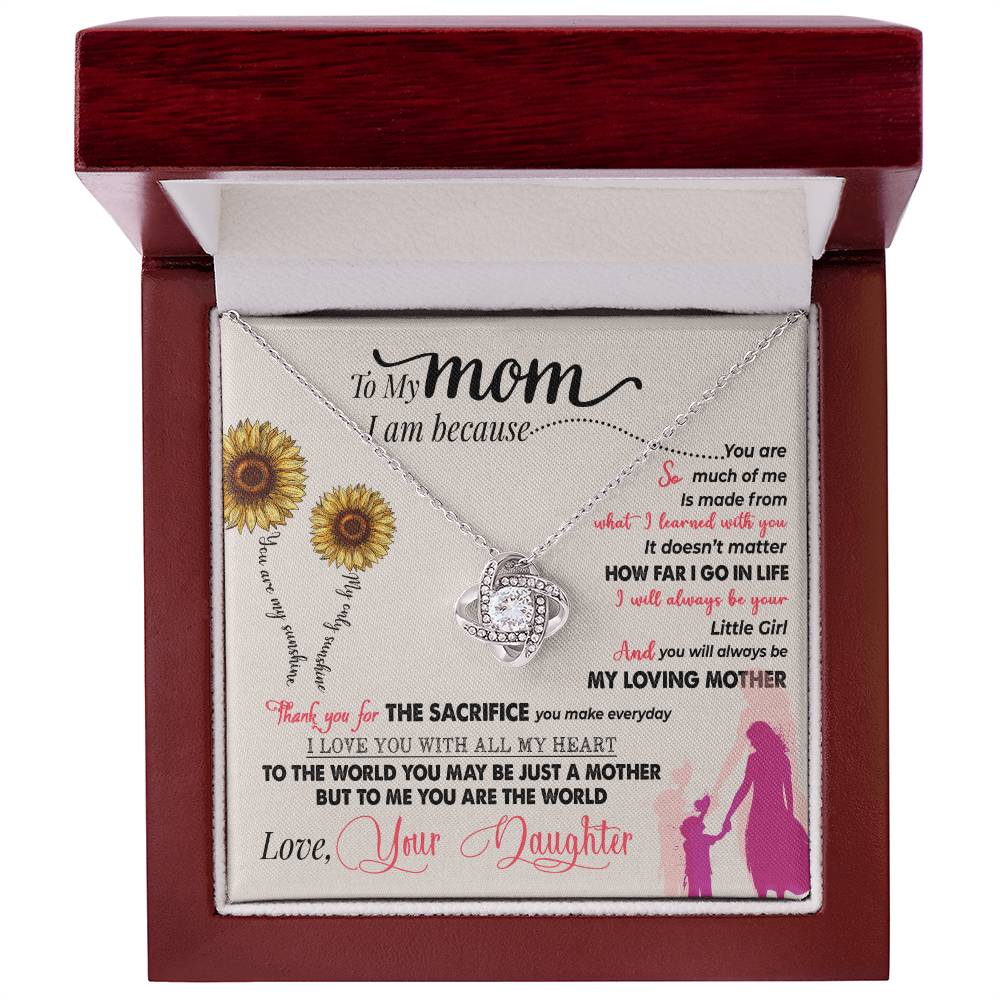 Necklace gift set in a box with a sentimental message for mom from a daughter, featuring the To My Mom, Thank You For Everything - Love Knot Necklace by ShineOn Fulfillment.