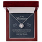 A To My Mommy, Love From Your Tummy - Love Knot Necklace, shaped like a heart with cubic zirconia crystals, encloses a message for an expectant mother inside a jewelry box by ShineOn Fulfillment.