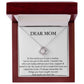 A Dear Mom, To The World You're Just A Mother - Love Knot Necklace from ShineOn Fulfillment, with a pendant featuring cubic zirconia crystals, presented in a gift box with an affectionate message to a mother.