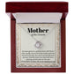 A "To Mother-In-Law, To Have You - Love Knot Necklace" with a heart-shaped pendant adorned with cubic zirconia crystals on a card labeled "Mother of the Groom" with a loving message expressing gratitude from the groom.