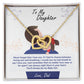 A To My Daughter, You'll Always Be My Baby Girl - Interlocking Hearts Necklace by ShineOn Fulfillment displayed in a box featuring a sentimental message from a father to a daughter.