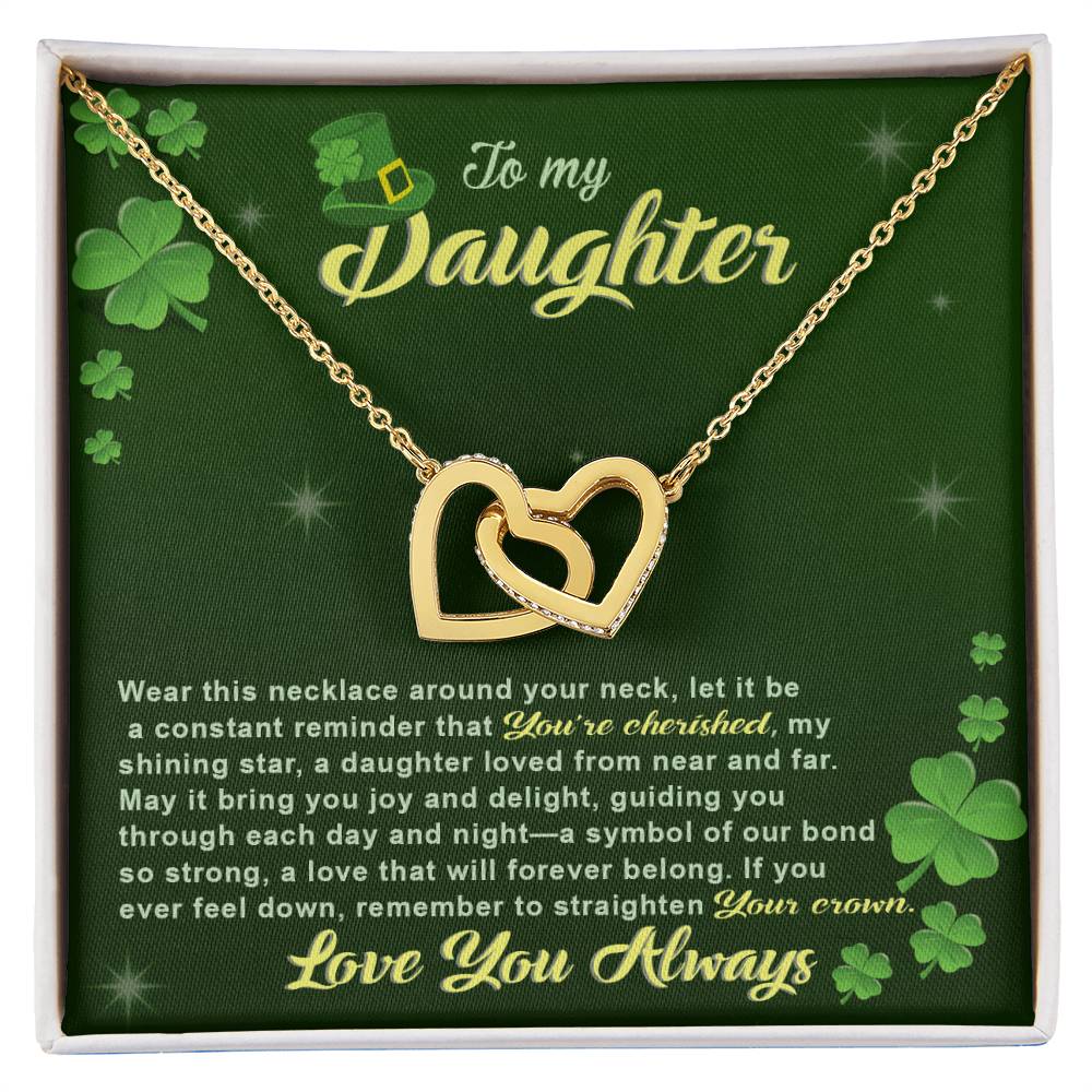 To My Daughter-Near And Far - Interlocking Hearts Necklace with cubic zirconia crystals by ShineOn Fulfillment for my daughter.