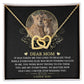 The "To Mom, My Everything - Interlocking Hearts Necklace" is adorned with cubic zirconia crystals and comes on a card featuring a lioness and cub with a heartfelt message conveying gratitude and love for a mother.