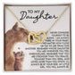 The Daughter-Never Alone - Interlocking Hearts Necklace with a rose gold finish is beautifully presented on a card with a lioness and cub, conveying a heartfelt message of love and support from mother to daughter.