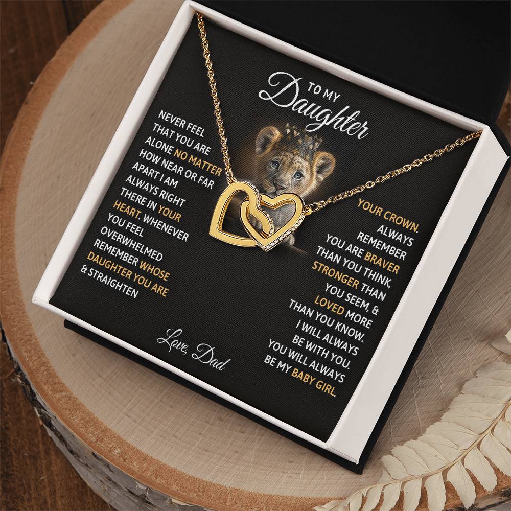 A To My Daughter, You Will Always Be My Baby Girls - Interlocking Hearts Necklace from ShineOn Fulfillment with a message from a father to a daughter inside a gift box.