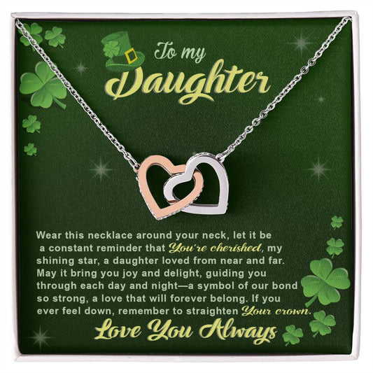 To My Daughter-Near And Far - Interlocking Hearts Necklace with cubic zirconia crystals for daughter by ShineOn Fulfillment.
