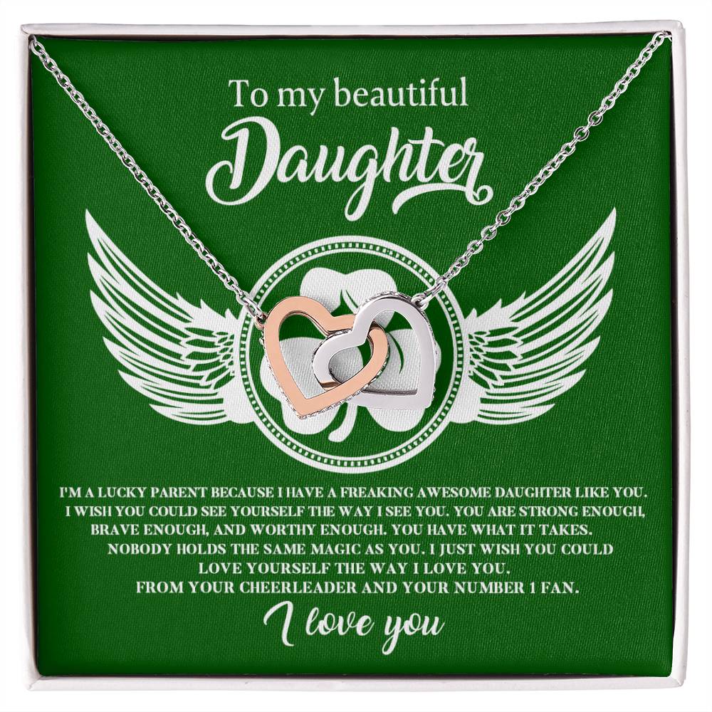 To my beautiful daughter - To My Daughter, Lucky Parent - Interlocking Hearts Necklace from ShineOn Fulfillment.