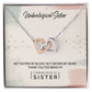 A To My Unbiological Sister, Thank You - Interlocking Hearts Necklace by ShineOn Fulfillment adorned with Cubic Zirconia Crystals, in a gift box with a message for a cherished friend considered a sister by heart.