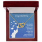 Future Is Bright - Interlocking Hearts Necklace with "congratulations" message, presented in a gift box by ShineOn Fulfillment.