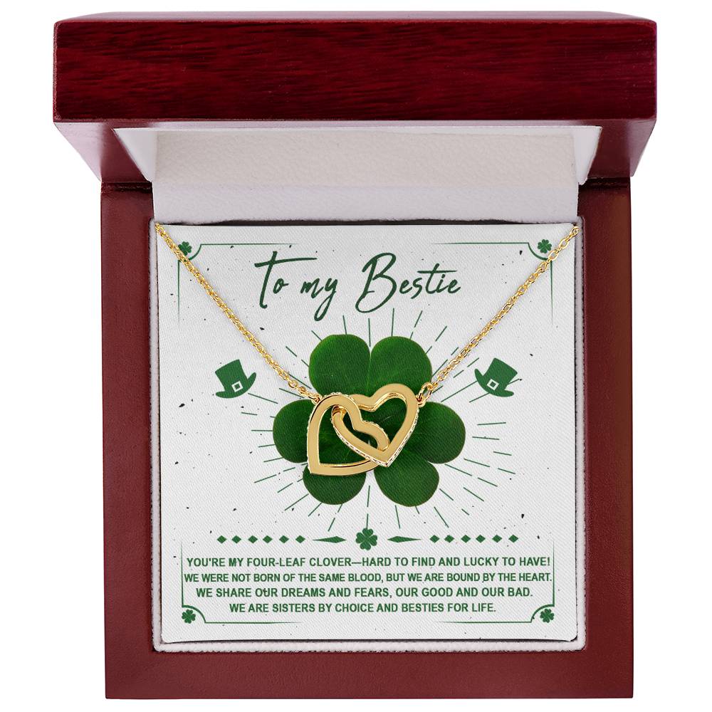 St. Patrick's Day gift - high-quality polished surgical steel To My Bestie, Lucky To Have Interlocking Hearts Necklace with cubic zirconia crystals for St. Patrick's Day by ShineOn Fulfillment.