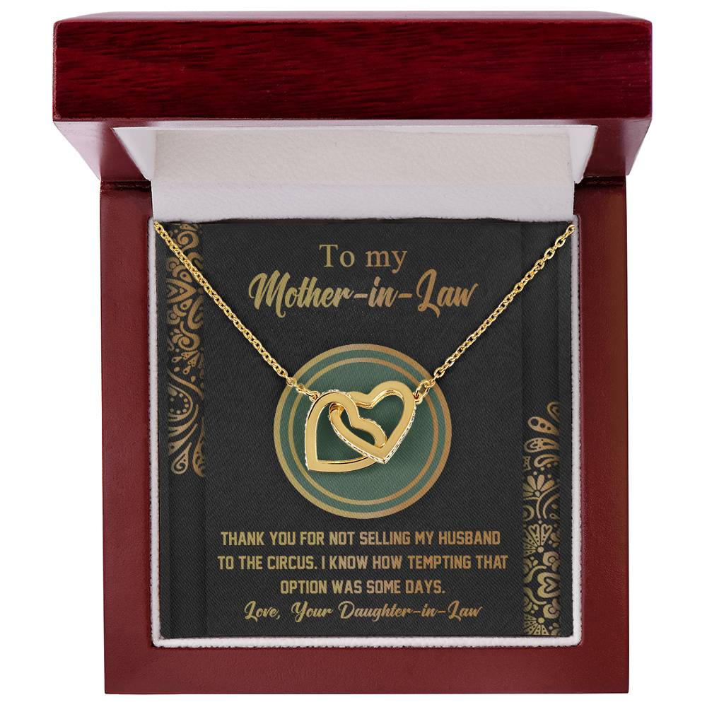 To Mother-In-Law, Thank You - Interlocking Hearts Necklace