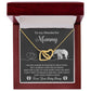 The "To Mama To Be, Until We Meet" necklace is an interlocking hearts design in gold, presented in a red box with an elephant detail and message from "Your Baby Bump." Adorned with cubic zirconia crystals, this unique gift shines with love and elegance for Mommy.