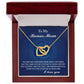 The Bonus Mom-I Needed You - Interlocking Hearts Necklace, featuring sparkling cubic zirconia crystals, is presented in an open red jewelry box with the inscription "To My Bonus Mom" and a heartfelt gratitude message inside the lid.