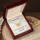 ShineOn Fulfillment's To My Unbiological Sister, Thank You - Interlocking Hearts Necklace with infinity symbol in a box inscribed with "unbiological sister" and a message about sisterhood by choice.
